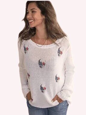 Wooden Ships Starry Eye Lightweight Crewneck Sweater Skull Coastal Patriotic XS